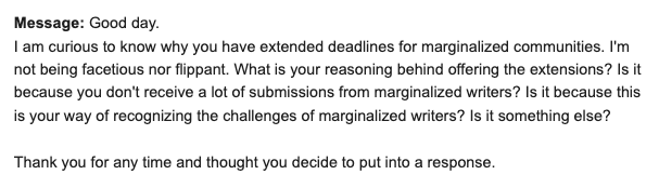 Why I Offer Extended Submission Periods for Authors from Marginalized Communities